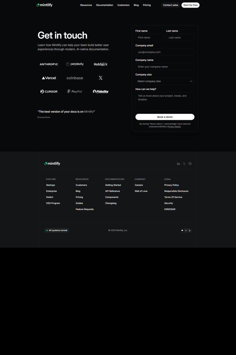 Mintlify - Contact Page
