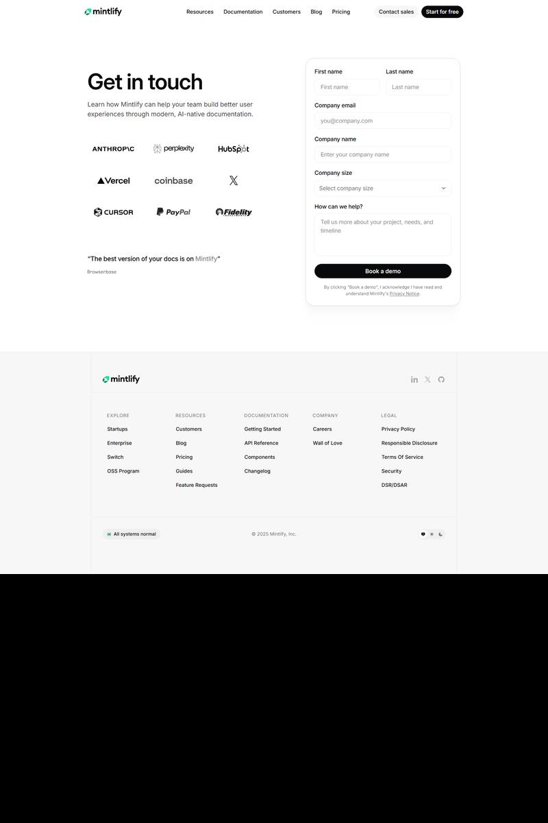 Mintlify - Contact Page