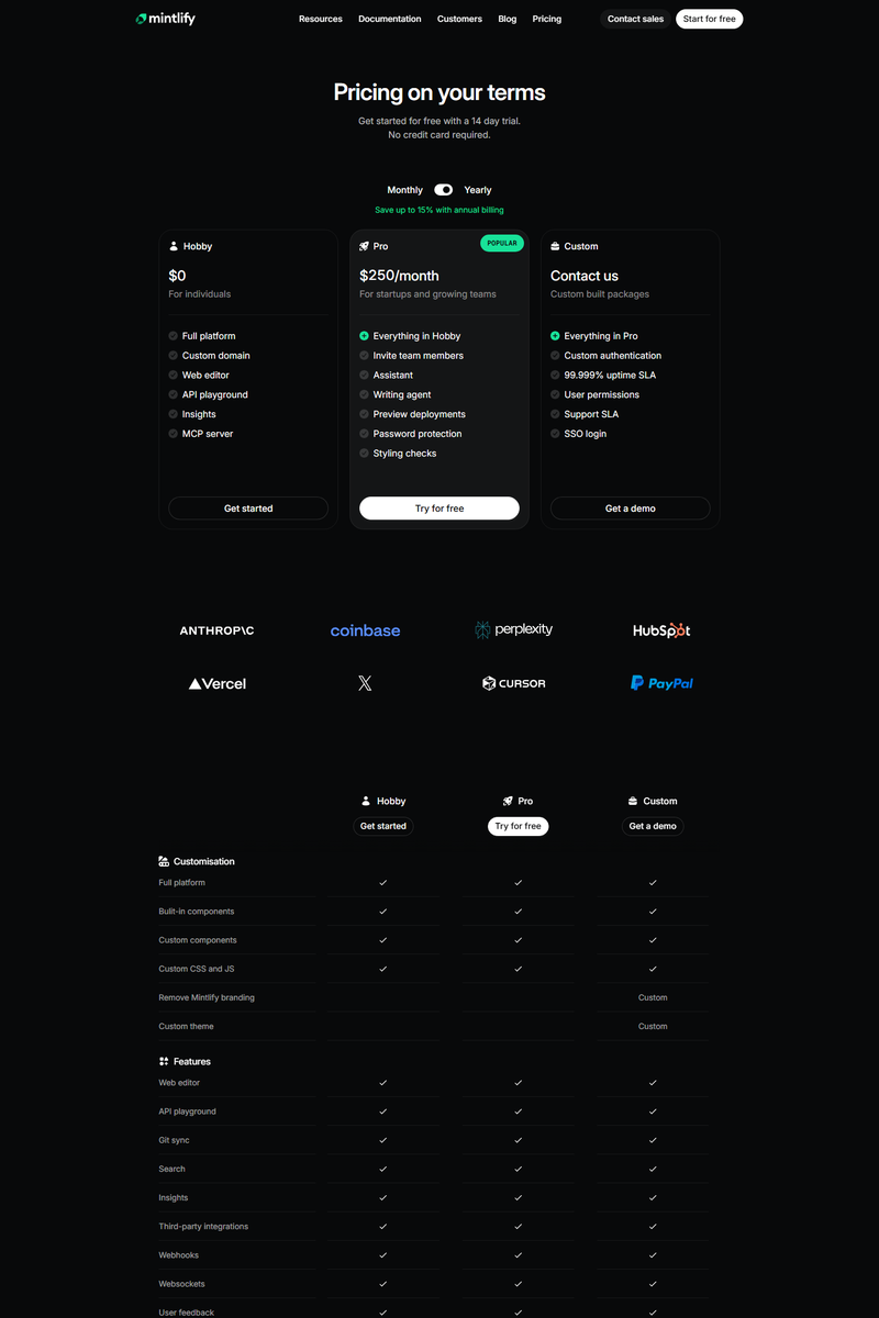 Mintlify - Pricing Page