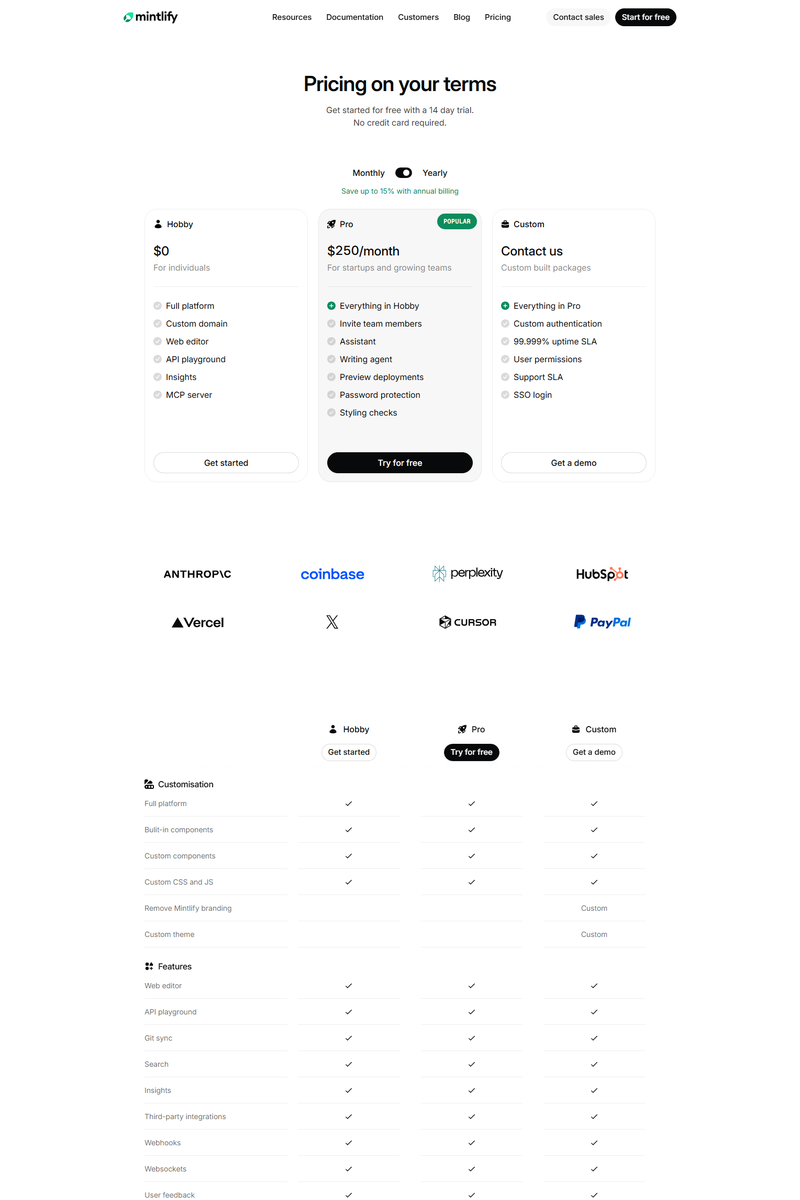 Mintlify - Pricing Page