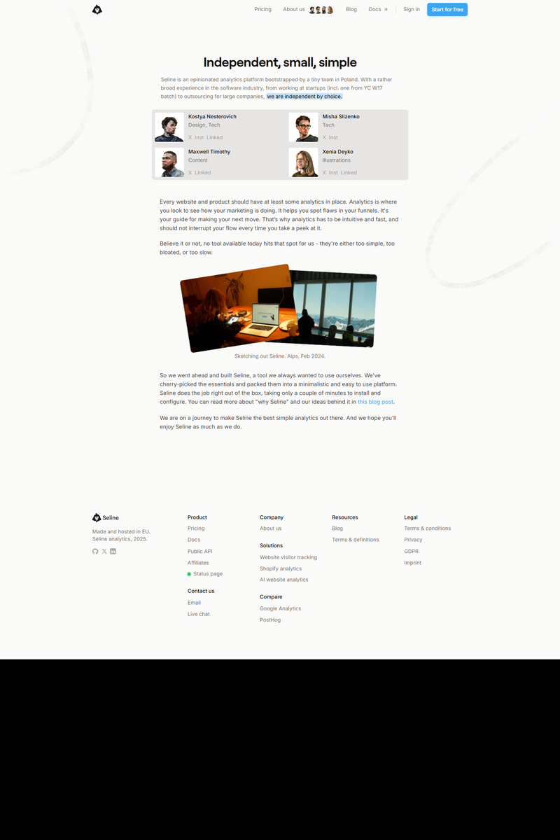 Seline - About Page